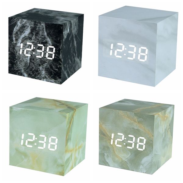 

marble pattern clock digital cube led desk table alarm clock sounds control led display alarm clocks home office nordic decor