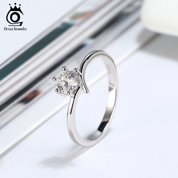 

orsa jewels engagement 925 sterling silver finger ring for women with zircon ring jewelry party anniversary gift osr192, Golden;silver