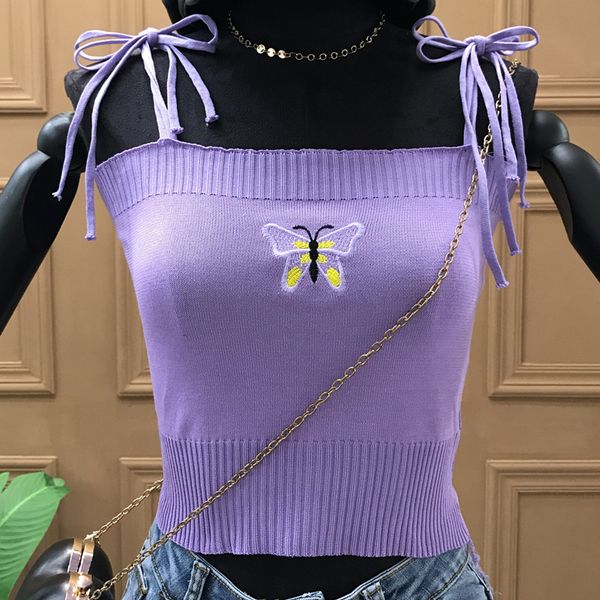 

эластичный хлопок вышивка плоский воротник camis crop top женщины 2020new summer sexy sweet girl lady streetwear короткие топике одежда, White
