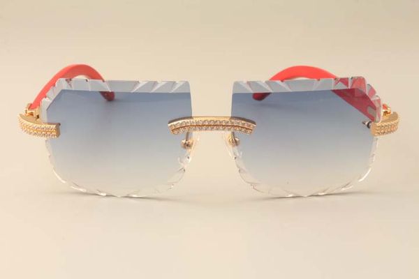 

glasses row white/blue engraving sunglasses 60-18-135mm f3524013 double red diamond temple frameless wooden lens natural size: sunglass mfsn, White;black