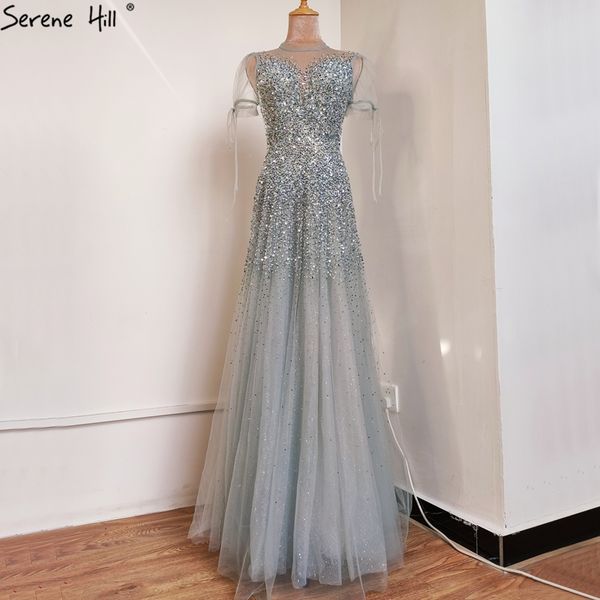 

party dresses o-neck short sleeves luxury formal dress evening gown 2021 a-line grey sequins beading long bla70517, White;black