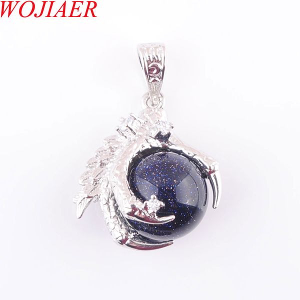 

wojiaer natural dragon claw pendant round blue sand stones pendulum necklace for men women jewelry reiki amulet gift n3114, Silver