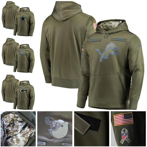 

men women youth denver detroit green bay men cowboy lions broncos 2018 salute to service sideline therma performance pullover hoodie - olive