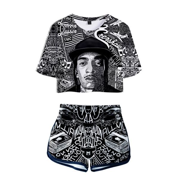 

женские спортивные костюмы 3d цифровой печати 2 шт. шорты костюмы летние повседневные костюмы модная одежда рэпер nipsey hussle, Gray
