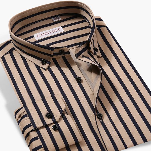 

97% cotton men's striped business dress shirt button-down new fashion long sleeve non-iron smart casual shirt, White;black