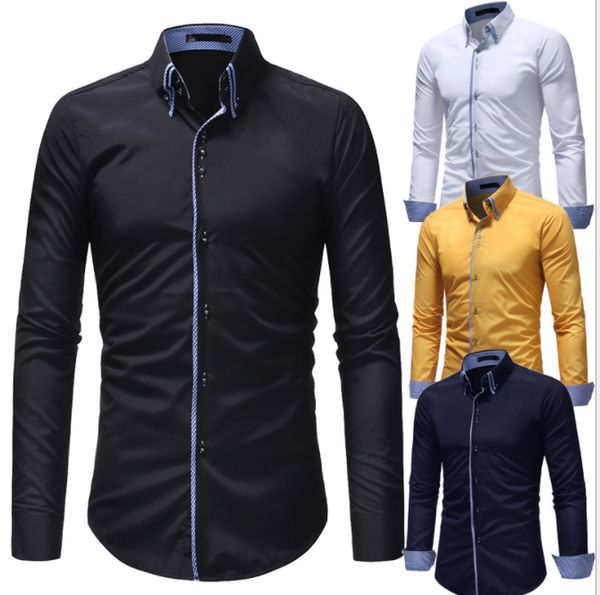 

new 2019 fashion autumn winter stand collar business long sleeve shirts design men's leisur dress shirt men smart casual sa-8, White;black