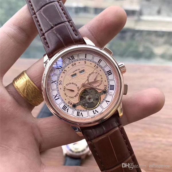 Orologi da uomo di lusso di alta qualità Top Brand Designer cinturino in pelle meccanico automatico 42mm quadrante volano daydate orologio da polso da uomo per regalo da uomo montre de luxe