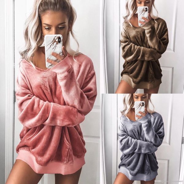 

женщины winter velvet solid designer толстовка v-образный вырез sexy осени кофта одежда, Black