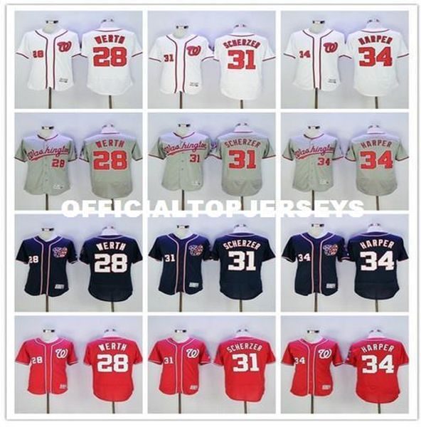 

2019 mens flexbase 28 jayson werth 31 max scherzer stitched retro jerseys color white gray black red, Black;blue