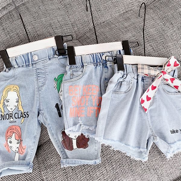 

2020 fashionable girl cartoon printed children's wear and jeans children's wear jeans all-match girl shorts, Blue