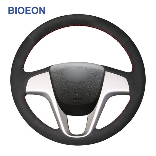 

hand-stitched black synthetic suede car steering wheel covers for solaris (ru) 2010-2016 verna 2010-2016 i20 2009-2015