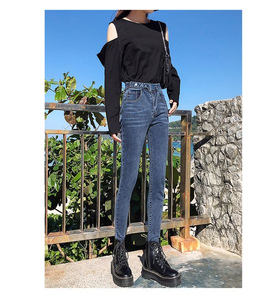 

deep blue высокой талией джинсы женщины tight buttock темперамент