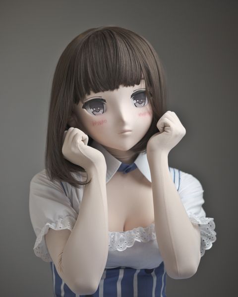 

lili mask-05) sweet girl resin head mask kigurumi cosplay japanese role play anime silicone kigurumi mask crossdresser doll, Black;red