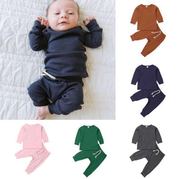 

2 pieces Solid Top and Pant Pajamas Set, Baby Sleepwear Sets