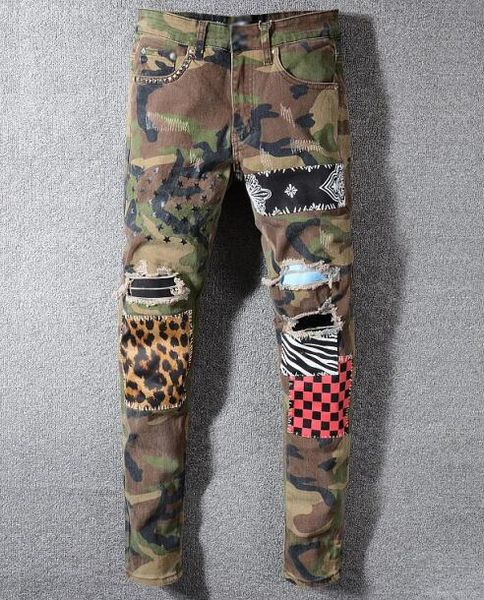 

jeans ba lmain mens hole camouflage jeans wild brand personality luxury trousers casual pants street sports designer feet pants harem pants, Black