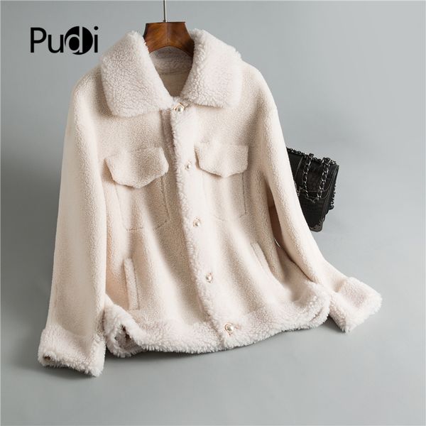 

pudi winter women 70% real wool fur coat peal button warm jacket sheep shearling girl fur coats lady long jacket overcoat oms902, Black