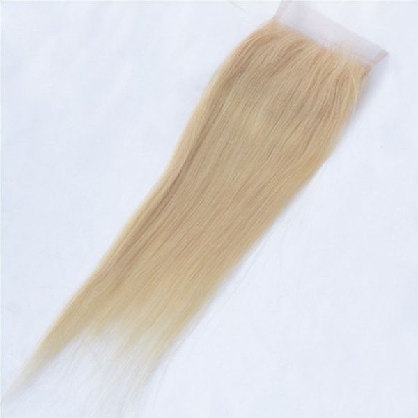 

613 full blonde lace closure malaysian straight human hair 4*4 closure bleached knots with baby hair ping, Black;brown