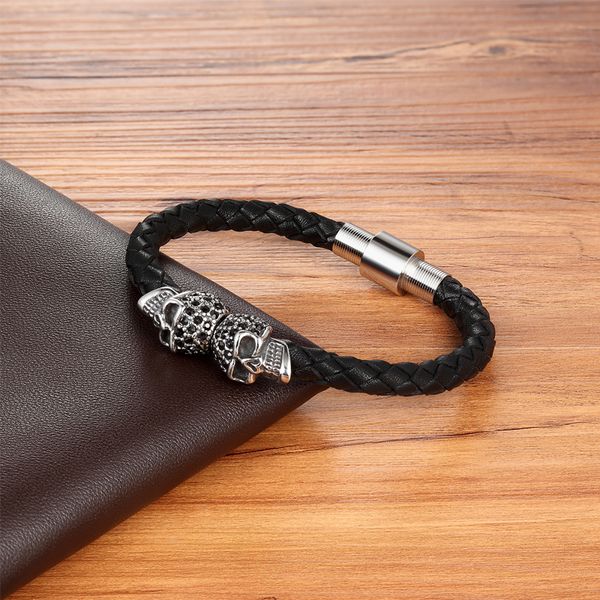 

minimalism brand stainless steel skull bracelet men's silver fashion bracelets bangles thread plug buckle lock, Black