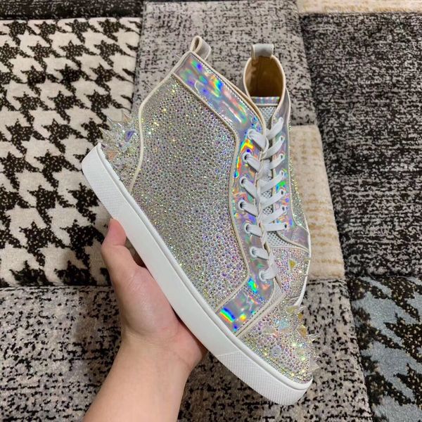 

пик пик шипы strass повседневный человек популярный бренд красный нижняя обувь мода зашнуровать высокий топ кроссовки комфорт на открытом во, Black