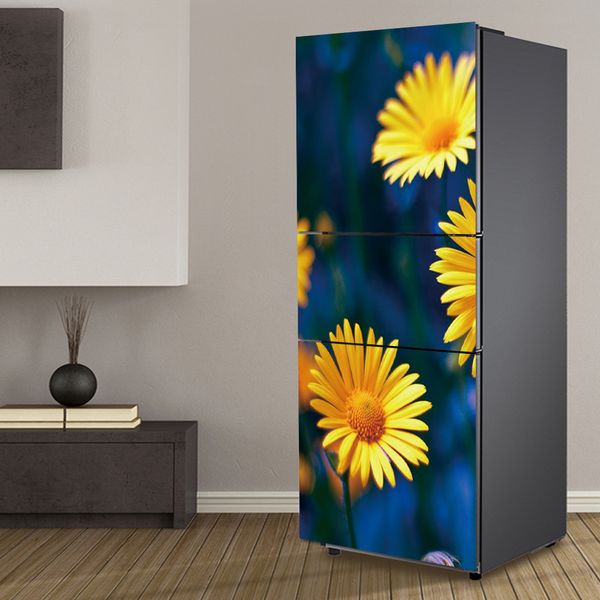 

wholesale yellow flower pictures selfadhesive dishwasher refrigerator e sticker kid's art fridge door cover wallpaper