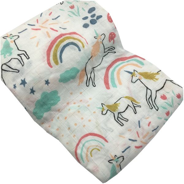 

100% Bamboo Fiber Unicorn Muslin Blanket Print Floral Baby Bedding Bath Towels Blankets Newborn For Babies Swaddle Wrap