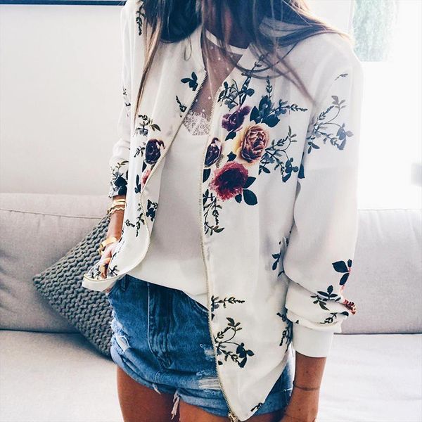 

women jackets retro floral printed coat long sleeve outwear clothes short bomber jacket 100041 wt19, Black;brown