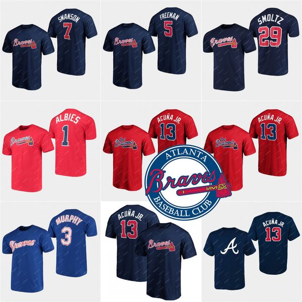 

atlanta custom braves t-shirt ronald acuna jr. austin riley 27 ozzie albies freddie an dansby swanson chipper jones 10, White;black
