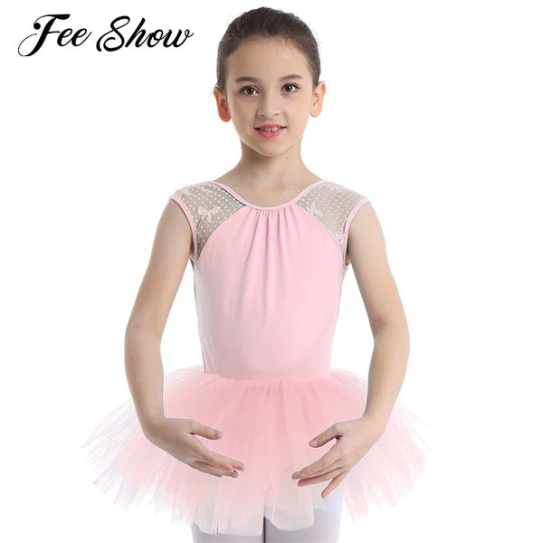 

kids girls sleeveless ballet dress dance wear lace splice back girls ballerina ballet dance gymnastics leotard tutu dress, Black;red