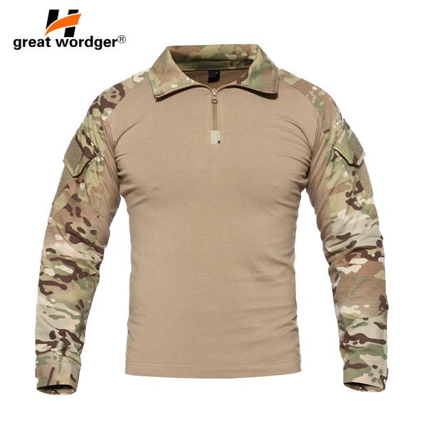 

us camouflage army t-shirt men soldiers combat tactical t shirt force multicam camo climbing hiking long sleeve t-shirt, Gray;blue