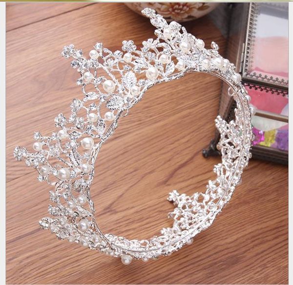

european-style round retro palace diamond pearl crown wedding banquet accessories, Slivery;golden