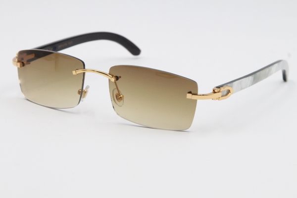 

8200757 men new style glasses genuine natural black and white vertical stripes buffalo horn rimless sunglasses frame size: 56-18-140mm, White;black