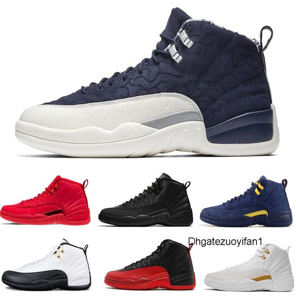 

12 men women basketball shoes 12s white the master french blue playoffs red suede wolf grey sneakers sports size 7-13
