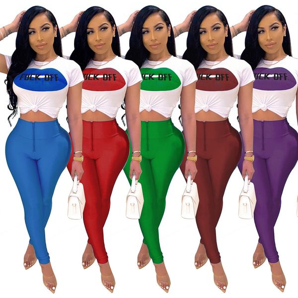

2020 лето новых женщин вскользь fit lip письмо печать футболку и брюки two piece set, White