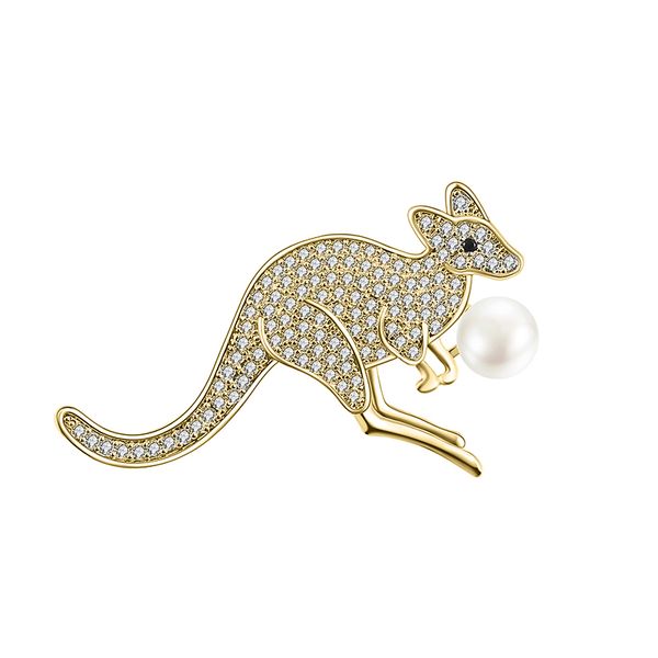 

personality trend copper brooch lively and lovely kangaroo gold silver pearl copper zircon brooch pin jewelry high quality, Gray
