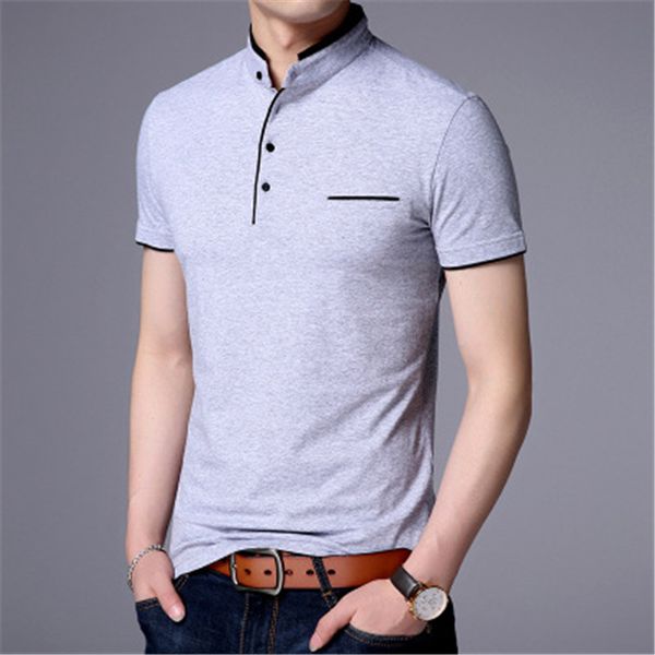 Moda uomo scollo a V camicia firmata estate top casual slim fitness magliette per uomo colletto manica lunga camicia modello stampato tee girocollo