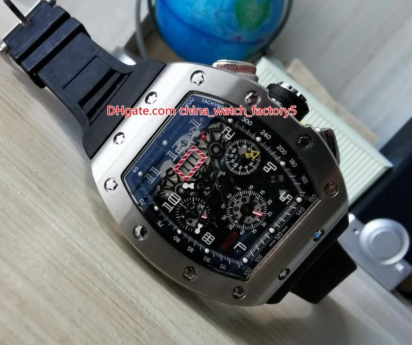 

items watch 50mm x 40mm rm 011 flyback stainless steel rubber bands transparent mechanical automatic mens men's watches, Slivery;brown