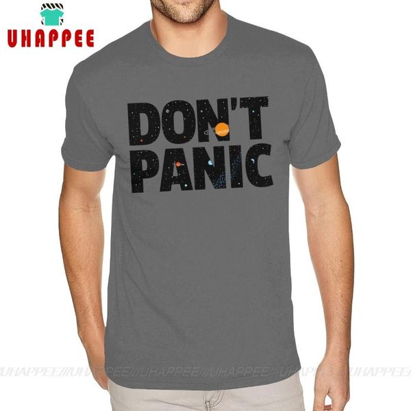 

screen printed don't panic hitchhiker guide to the galaxy cotton custom short sleeve mens for man 5xl deep heather tshirt, White;black