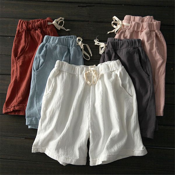 

summer shorts women cotton linen high waist casual shorts feminino vintage drawstring plus size 4xl wide leg women q1320, White;black