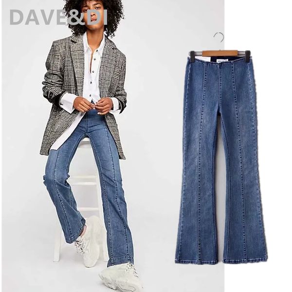

dave&di england simple high street vintage splicing jeans woman high waist jeans supper skinny push up boyfriend for women, Blue