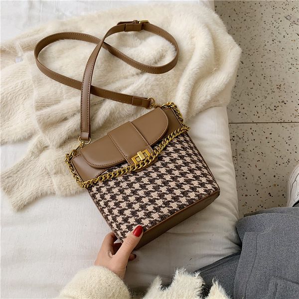 

fashion houndstooth chains women shoulder bags designer handbags luxury pu leather crossbody bag lady large capacity totes hot