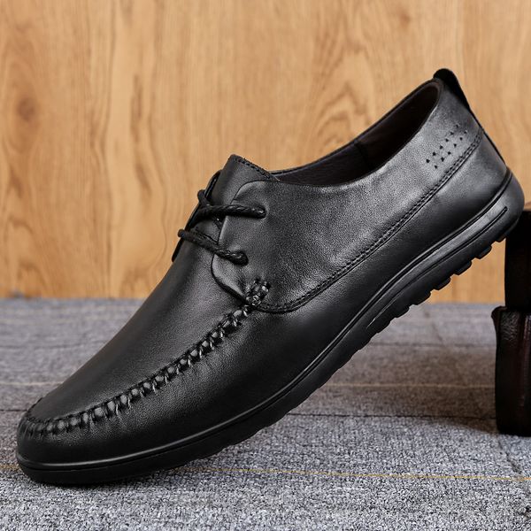 

business luxury oxford shoes men genuine leather casual breathable men shoes men's breathable outdoor korean mocassins, Black