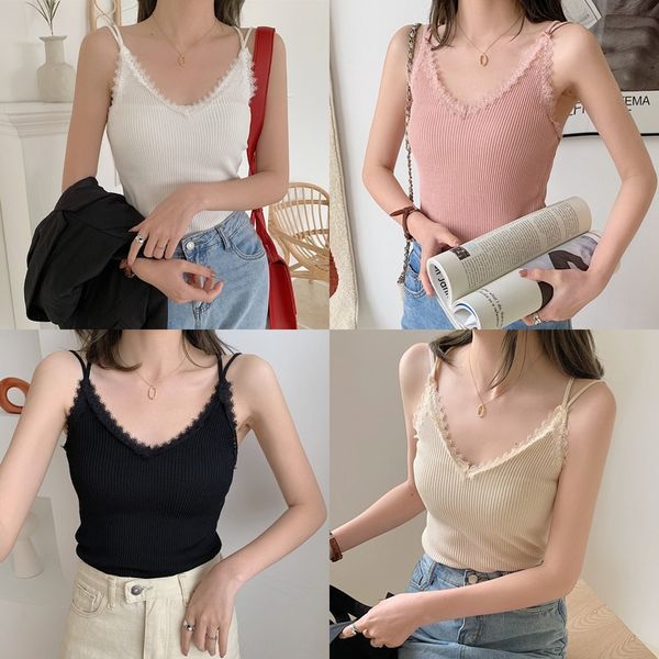

knitted black small camisole women's 2020 summer women's season underpants vest underpants base inside and outside top, Camo