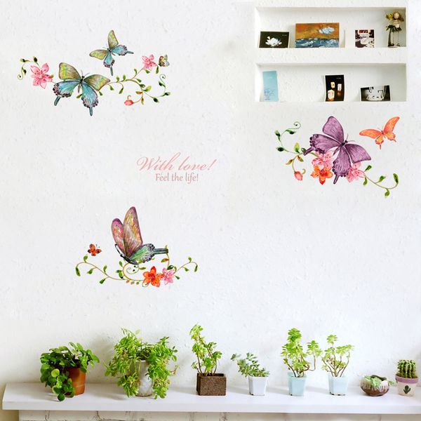 

butterfly flower vine wall stickers living room showcase door home decoration mural art decals background butterflies stickers