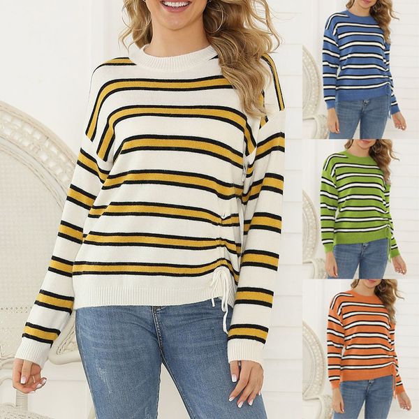 

2019 women sweaters winter o-neck patchwork stripe pullover long sleeve loose knitted sweater cuello tortuga mujer, White;black