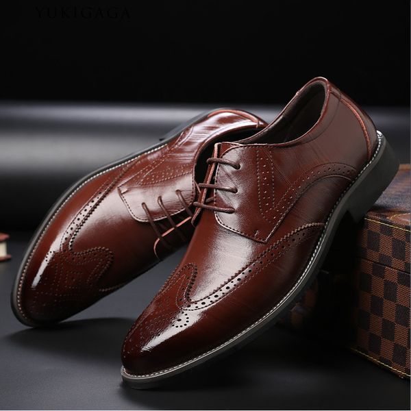 

brand full grain leather business men formal shoes men dress shoes retro patent leather oxford for size, Black