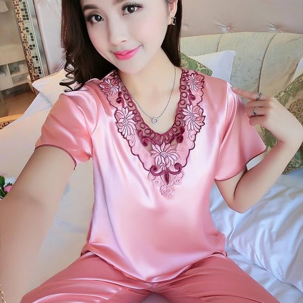 

xnq0w imitation pajamas women's ankle-length pants casual loose home clothes trousers silk comfortable short-sleeved ice silk women&#03, Blue;red