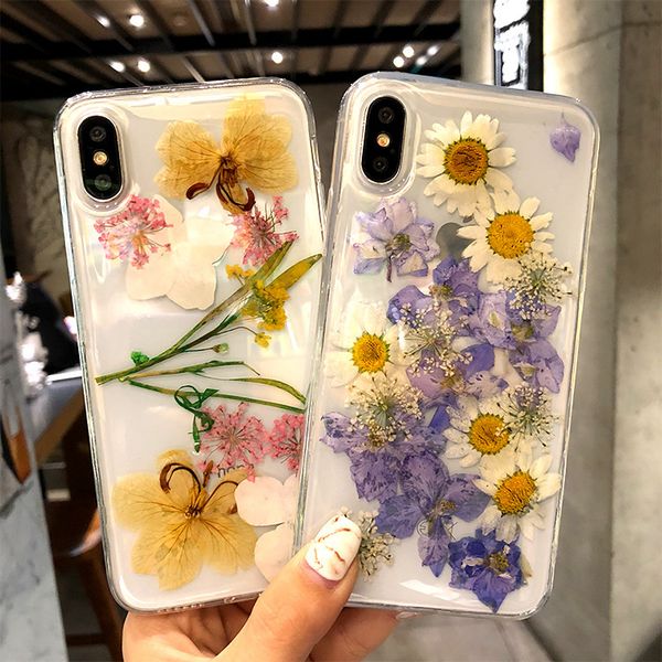 

применимые новые iphonesxmax эпоксидной смолы реальный цветок телефон случае яблоко 7/8plus прозрачный акриловый защитный чехол
