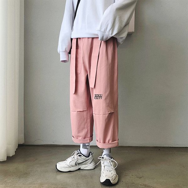 

autumn new pants men fashion solid color casual loose straight trousers man streetwear wild hip hop joggers sweatpants s-2xl, Black