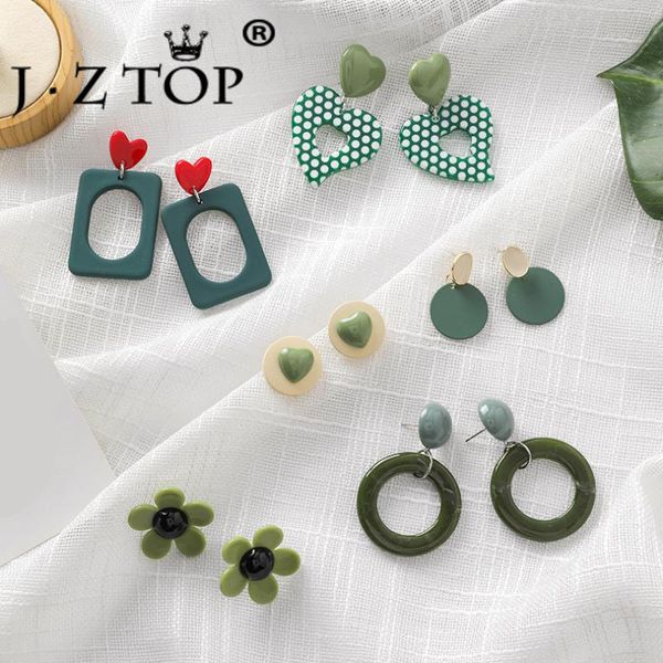 

green acrylic flower earring simple geometric love heart stud earrings fashion women earrings brincos jewelry, Golden;silver