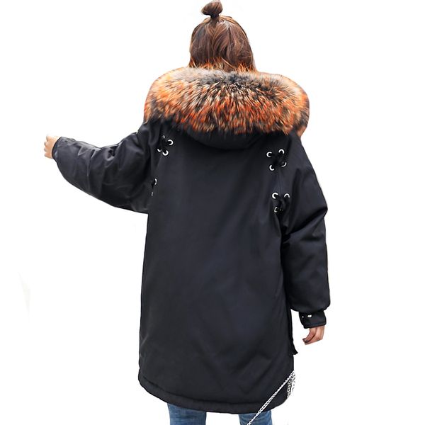 

2019 новый дизайн зимы женщин пуховик длинный проложенный теплый сгущает женский пальто с капюшоном с меховой воротник крупногабаритные park, Black